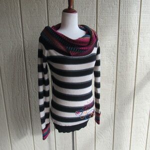 Desigual Cowlneck Sweater S Colorful Art Wool Angora Blend Womens Embellished